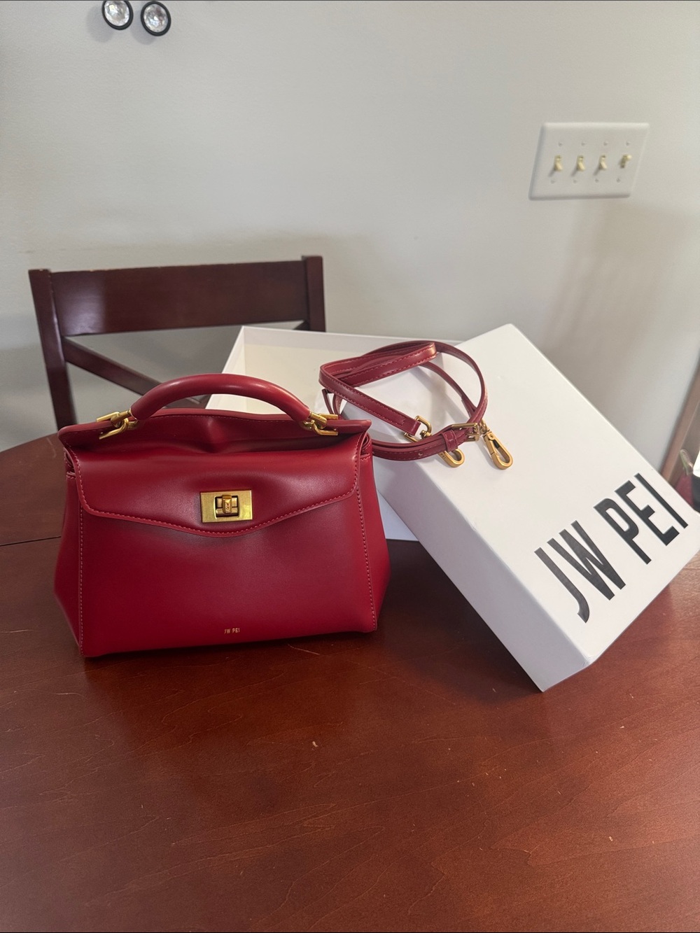 NIB JW PEI Red Top-Handle Vegan Leather Satchel Crossbody Bag